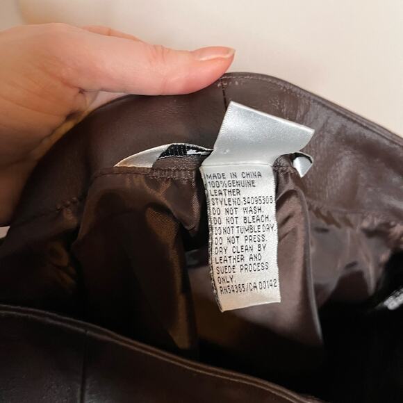 NYGARD genuine leather dark brown knee length a line skirt size 4 lined luxury - Picture 4 of 4